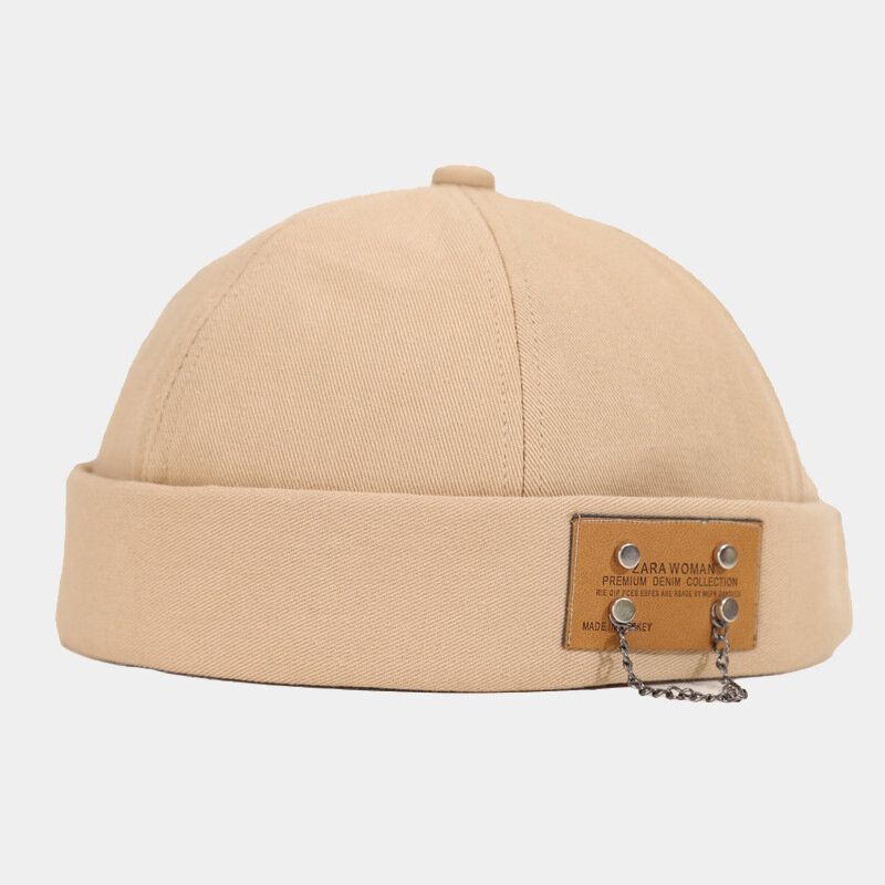 Unisex Bawełna Jednolity Kolor List Łatka Dekoracja Łańcucha Moda CZapka Bez Brimless Landlord Cap Skull Cap