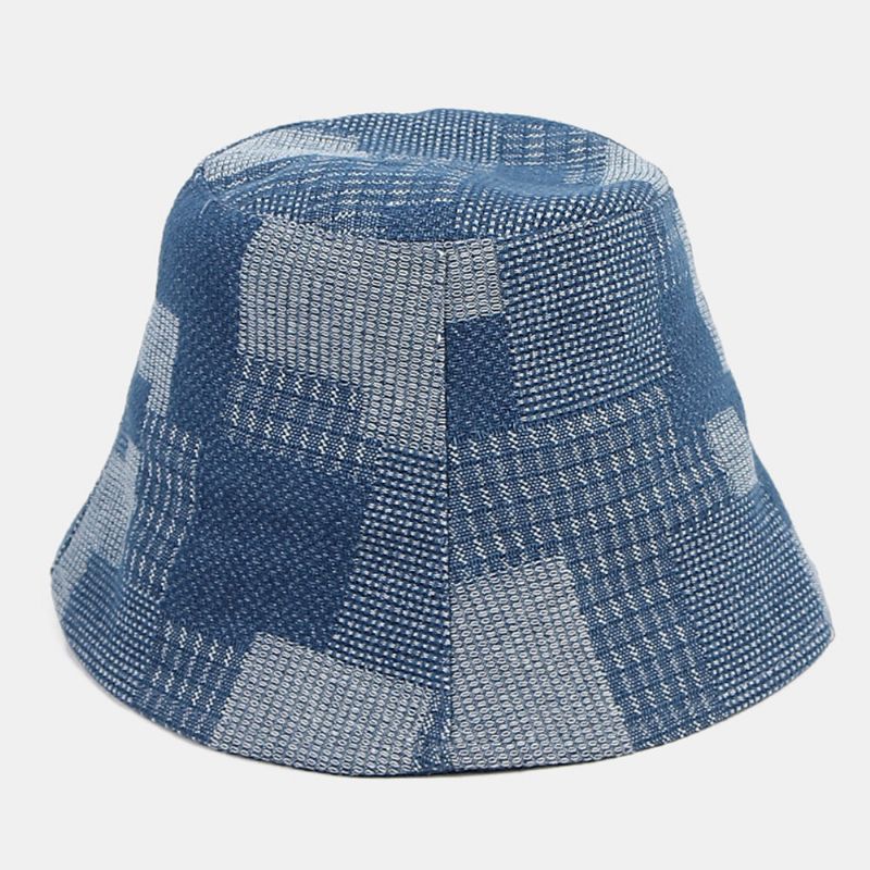 Unisex Bawełna Plaid Colorblock Denim W Trudnej Sytuacji Vintage Casual Osłona Przeciwsłoneczna Składane Płaskie Kapelusze Kapelusze Wiadro