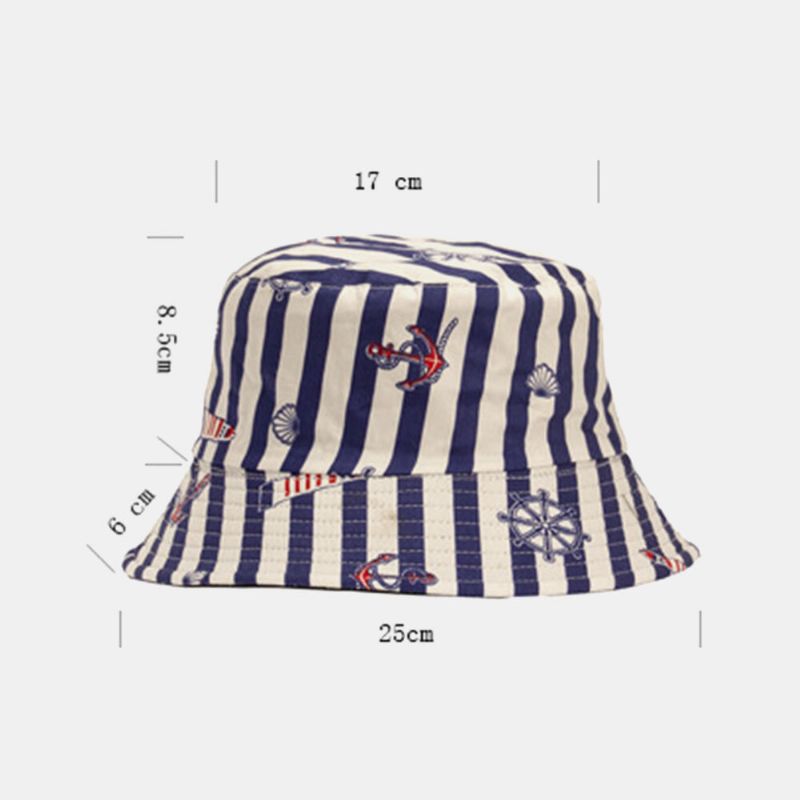 Unisex Bawełna W Paski Wzór Żaglówki Outdoor Casual Sunshade Bucket Hat