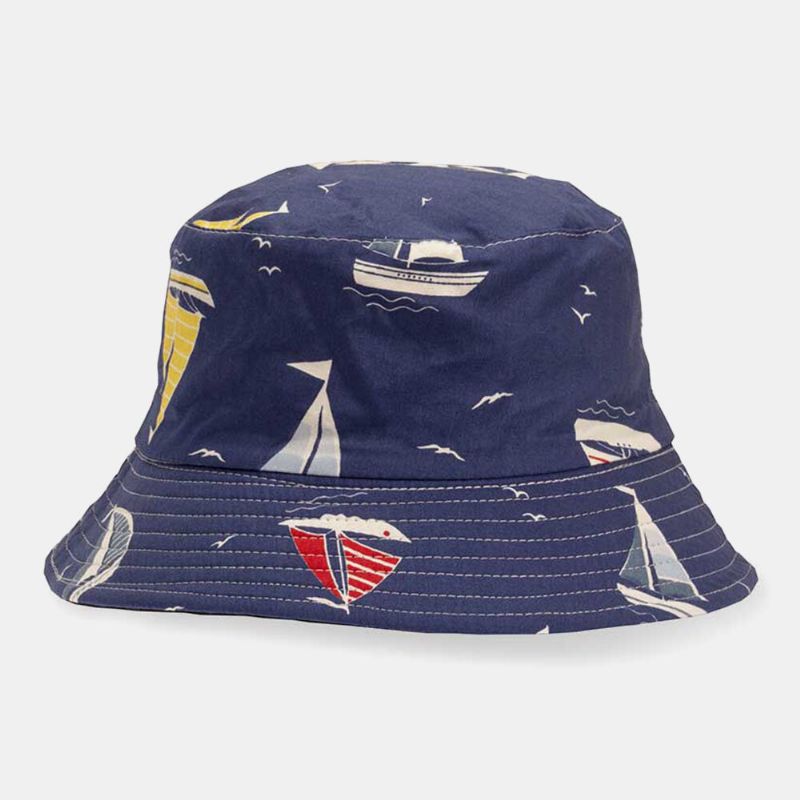 Unisex Bawełna W Paski Wzór Żaglówki Outdoor Casual Sunshade Bucket Hat