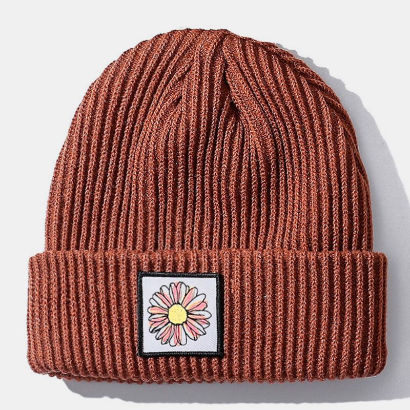 Unisex Bawełniana CZapka Z Dzianiny W Słoneczniki Ciepły Modny Trend Uliczny CZapka Beanie Bez Ronda