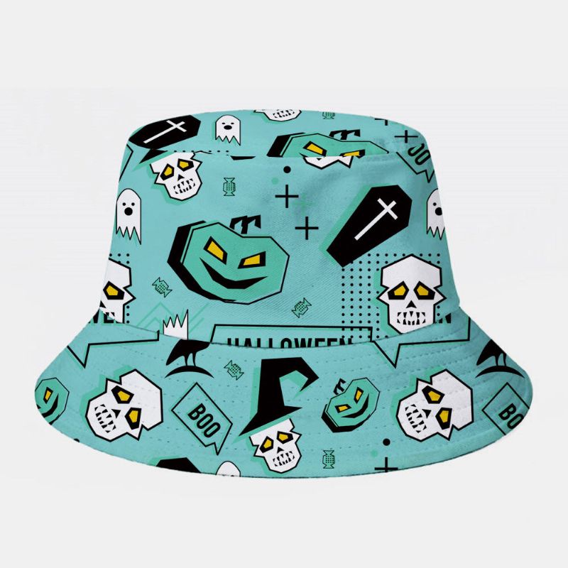 Unisex Bawełniana Nakładka Cartoon Abstrakcyjna CZaszka Duch Crow Print All-match Bucket Hat