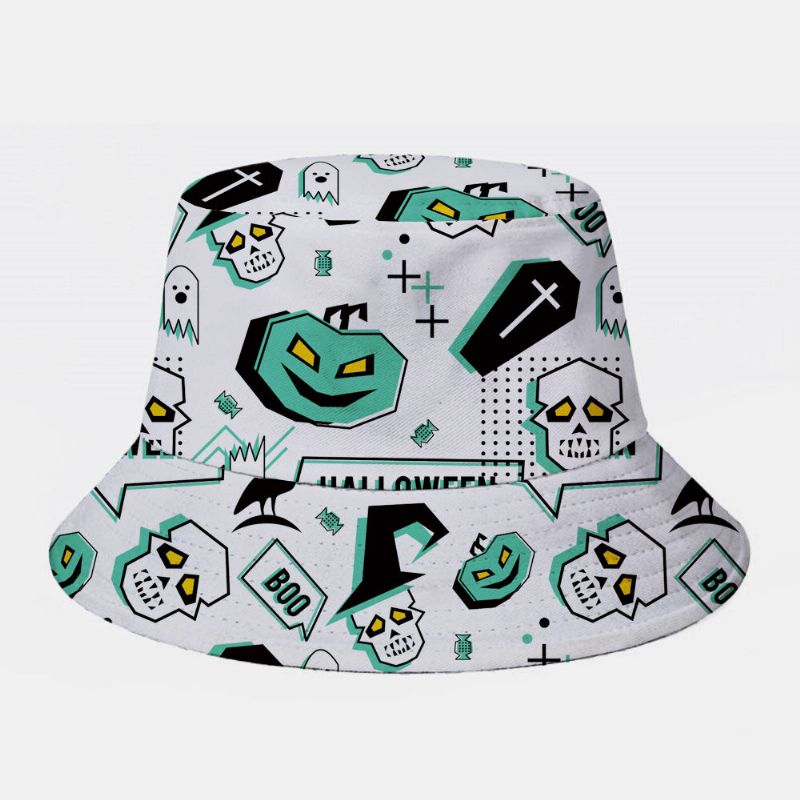 Unisex Bawełniana Nakładka Cartoon Abstrakcyjna CZaszka Duch Crow Print All-match Bucket Hat