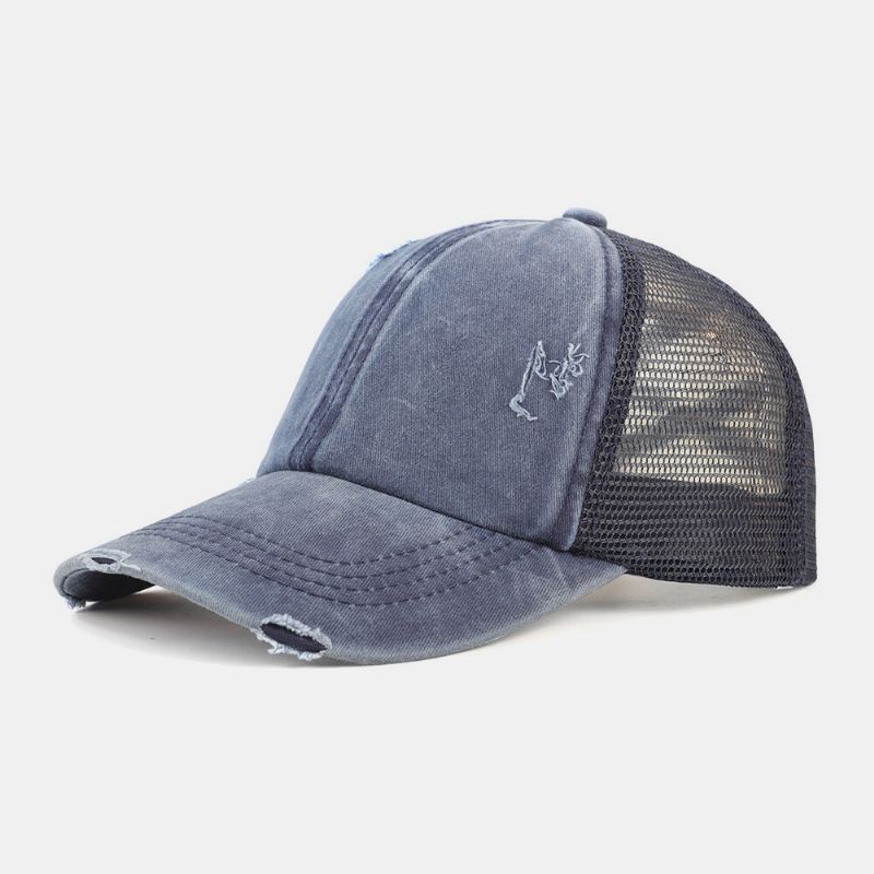 Unisex Bawełniany Pasek Krzyżowy Design Mesh Oddychająca Na Co Dzień Osłona Przeciwsłoneczna Broken Hole Baseball Cap