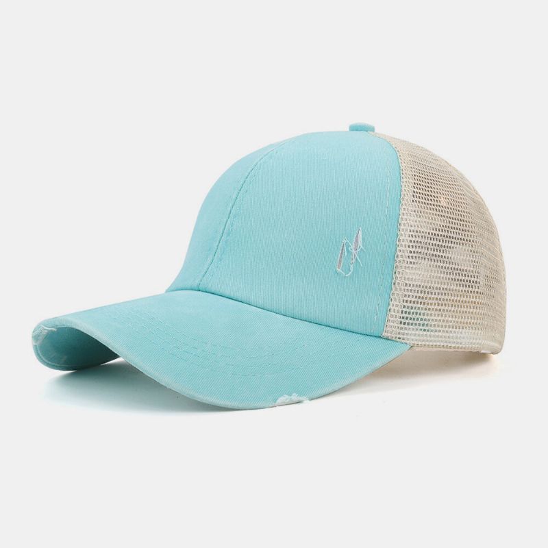 Unisex Bawełniany Pasek Krzyżowy Design Mesh Oddychająca Na Co Dzień Osłona Przeciwsłoneczna Broken Hole Baseball Cap