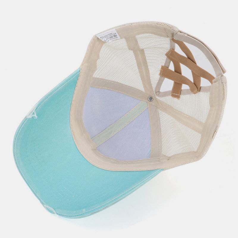 Unisex Bawełniany Pasek Krzyżowy Design Mesh Oddychająca Na Co Dzień Osłona Przeciwsłoneczna Broken Hole Baseball Cap