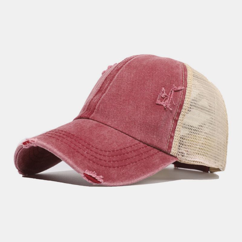 Unisex Bawełniany Pasek Krzyżowy Design Mesh Oddychająca Na Co Dzień Osłona Przeciwsłoneczna Broken Hole Baseball Cap