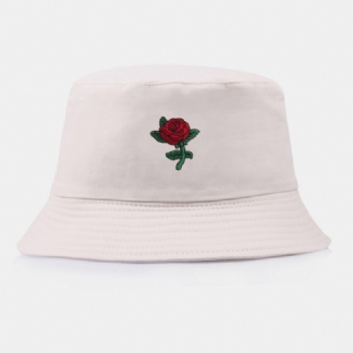 Unisex Cartoon Rose Haft Twill Cap Outdoor Suncree Sunshade Bucket Hat