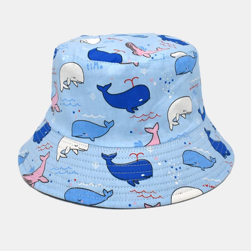 Unisex Cartoon Whale Pattern Dwustronny Kapelusz Typu Bucket Dwustronna Odzież Outdoor Sunshade Beach Hat