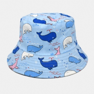 Unisex Cartoon Whale Pattern Dwustronny Kapelusz Typu Bucket Dwustronna Odzież Outdoor Sunshade Beach Hat