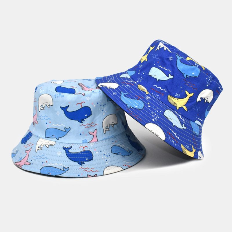 Unisex Cartoon Whale Pattern Dwustronny Kapelusz Typu Bucket Dwustronna Odzież Outdoor Sunshade Beach Hat