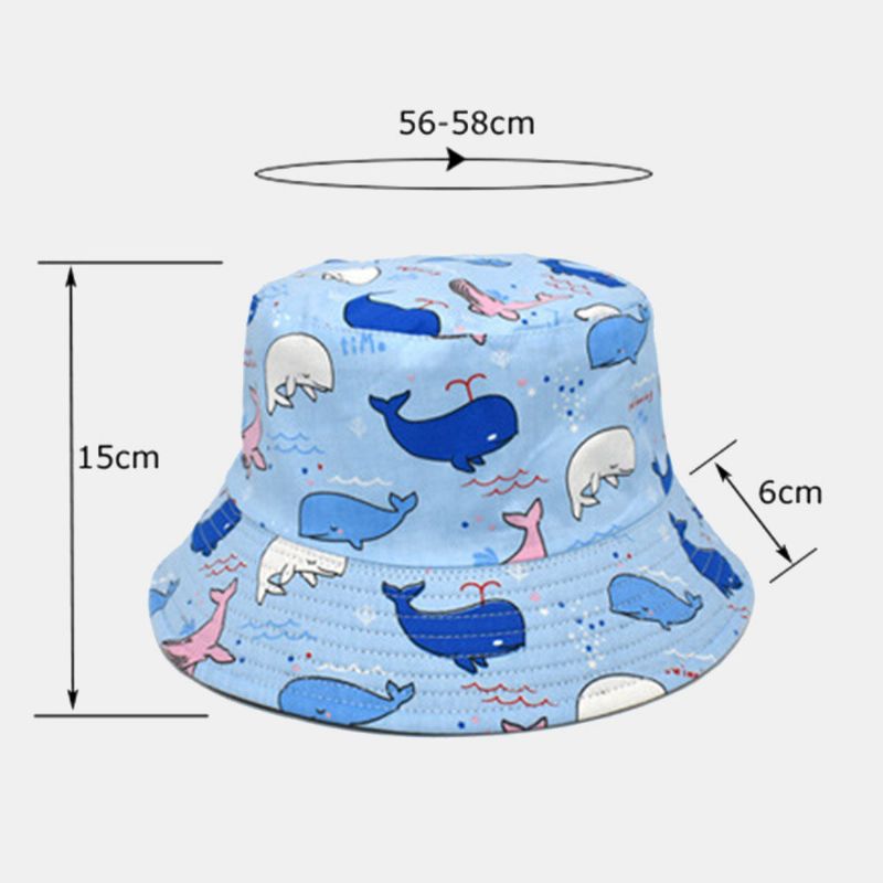 Unisex Cartoon Whale Pattern Dwustronny Kapelusz Typu Bucket Dwustronna Odzież Outdoor Sunshade Beach Hat