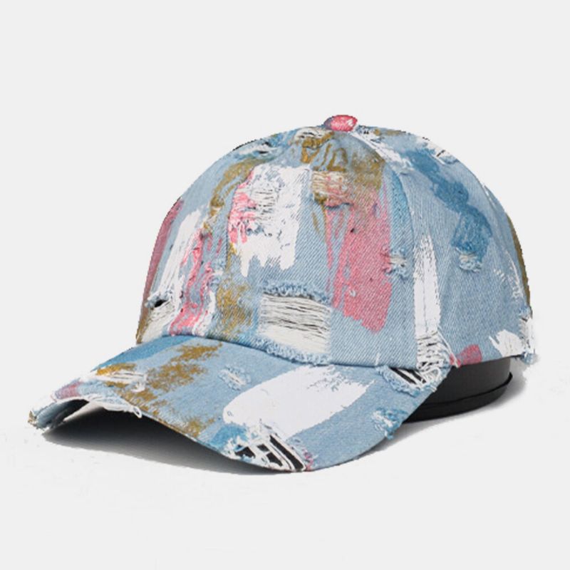 Unisex Cotton Denim Hole Graffiti Design Street Travel Wild Sunshade Baseball Hat