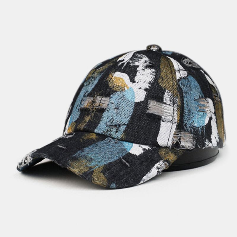 Unisex Cotton Denim Hole Graffiti Design Street Travel Wild Sunshade Baseball Hat