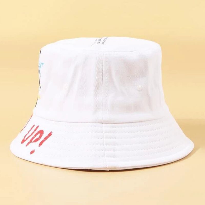 Unisex Cotton Letter Printed Pattern Outdoor Sunshade Sunscreen Bucket Hat