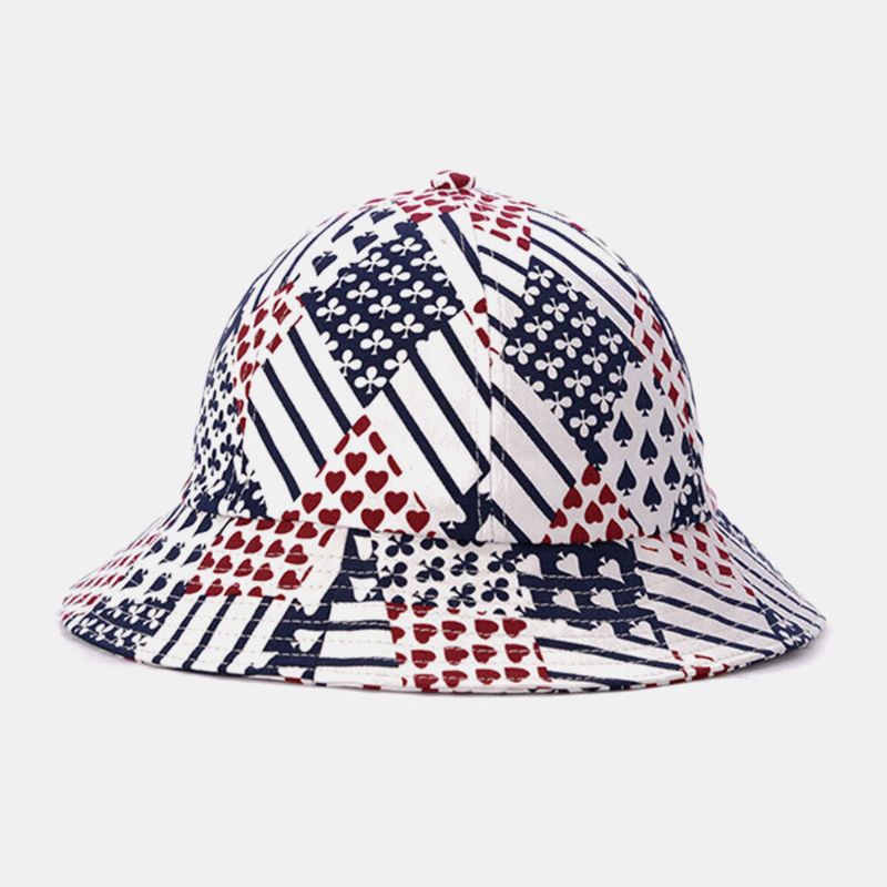 Unisex Cotton Poker Striped Pattern Printed Fashion Sunshade Bucket Hat