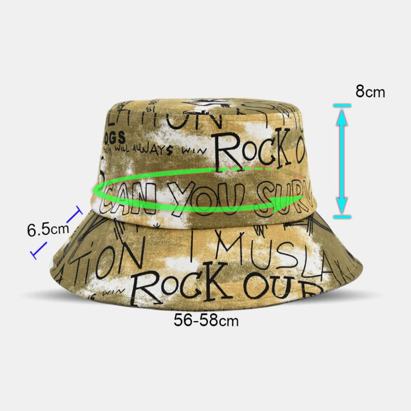 Unisex Cotton Tie-dye Letter Graffiti Pattern Printing Big Brim Sunshade Bucket Hat