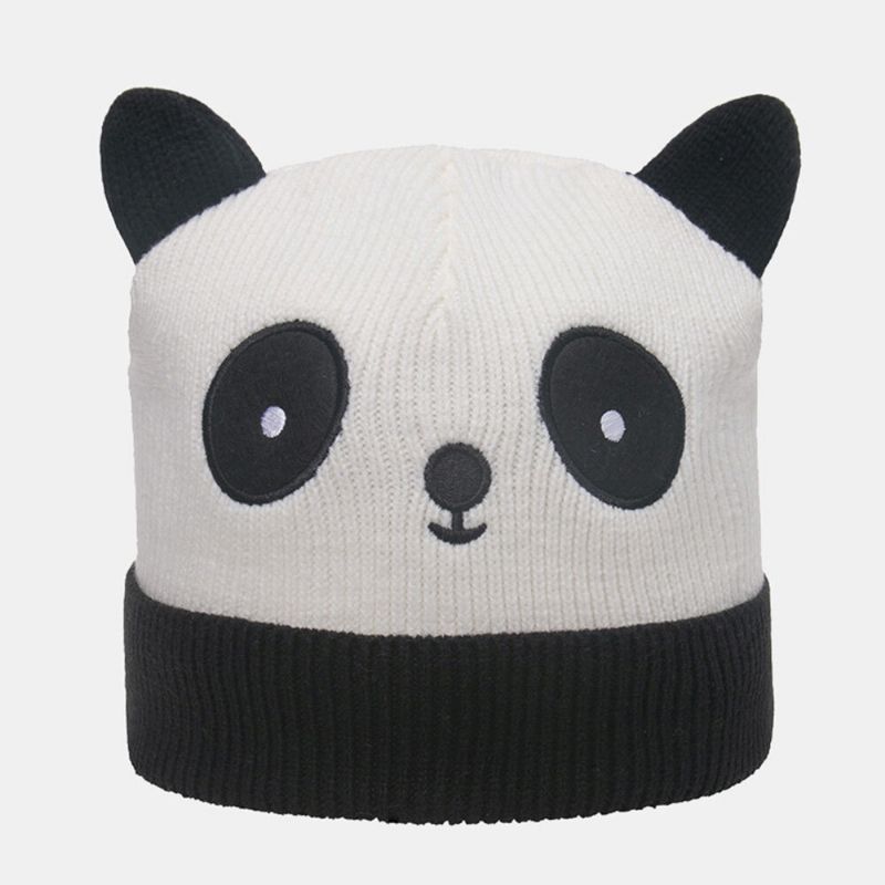 Unisex CZapka Z Dzianiny Panda Kreskówkowa Kształt Głowy Haft Moda Ciepło Kołnierz CZapka Beanie