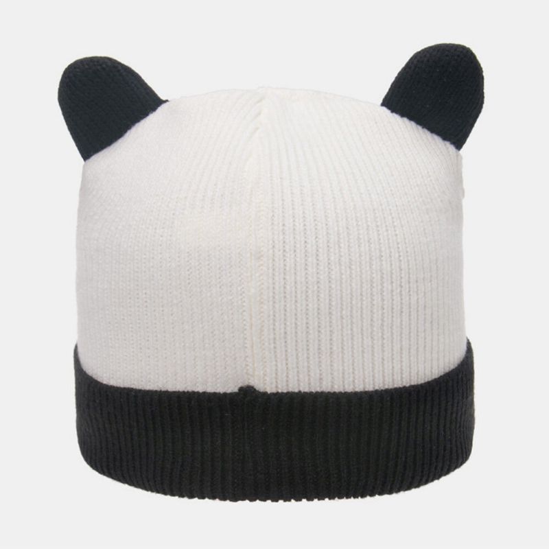 Unisex CZapka Z Dzianiny Panda Kreskówkowa Kształt Głowy Haft Moda Ciepło Kołnierz CZapka Beanie