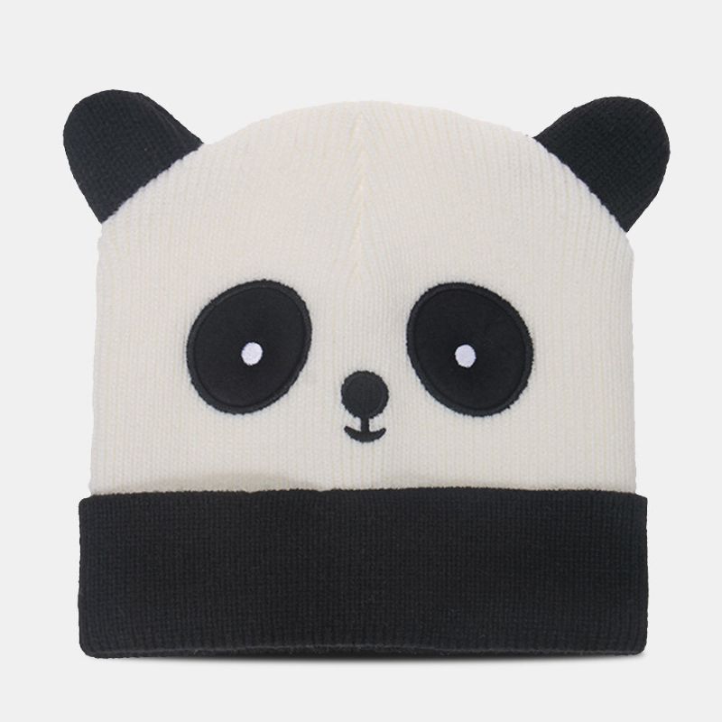 Unisex CZapka Z Dzianiny Panda Kreskówkowa Kształt Głowy Haft Moda Ciepło Kołnierz CZapka Beanie