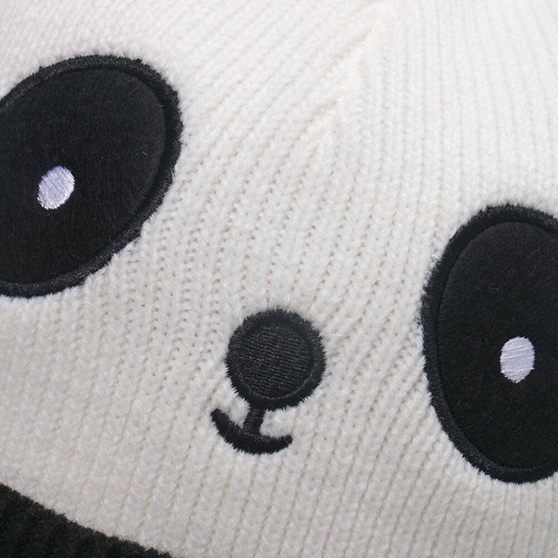 Unisex CZapka Z Dzianiny Panda Kreskówkowa Kształt Głowy Haft Moda Ciepło Kołnierz CZapka Beanie