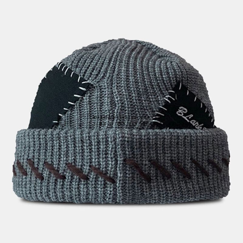 Unisex CZapki Beanie Dzianiny Kolor Kontrast Szwów Patch Tkaniny W Stylu Vintage Ciepło Landlord Cap Skull Cap