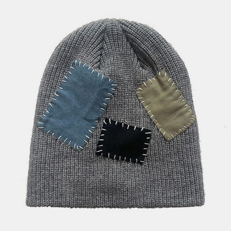 Unisex CZapki Beanie Dzianiny Kolor Kontrast Szwów Patch Tkaniny W Stylu Vintage Ciepło Landlord Cap Skull Cap