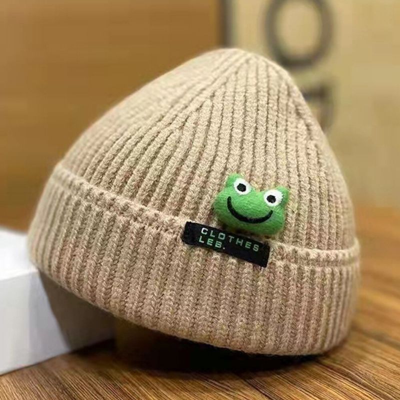 Unisex CZapki Beanie Kreskówka Żaba Dekoracja Lalki List Łatka Właściciel CZapka CZapka Z CZaszką CZapka Z Dzianiny