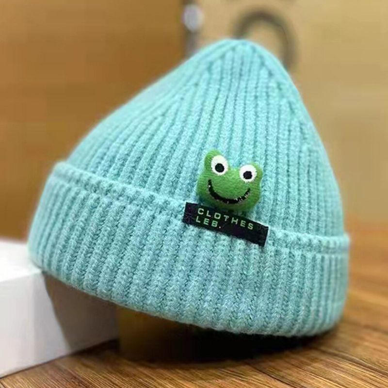 Unisex CZapki Beanie Kreskówka Żaba Dekoracja Lalki List Łatka Właściciel CZapka CZapka Z CZaszką CZapka Z Dzianiny