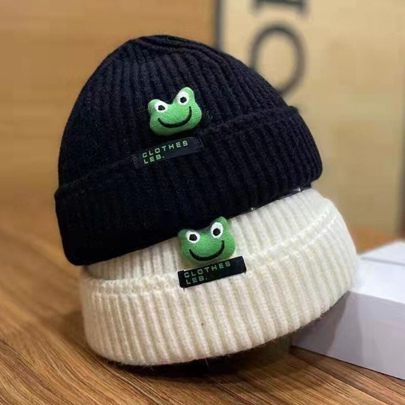 Unisex CZapki Beanie Kreskówka Żaba Dekoracja Lalki List Łatka Właściciel CZapka CZapka Z CZaszką CZapka Z Dzianiny