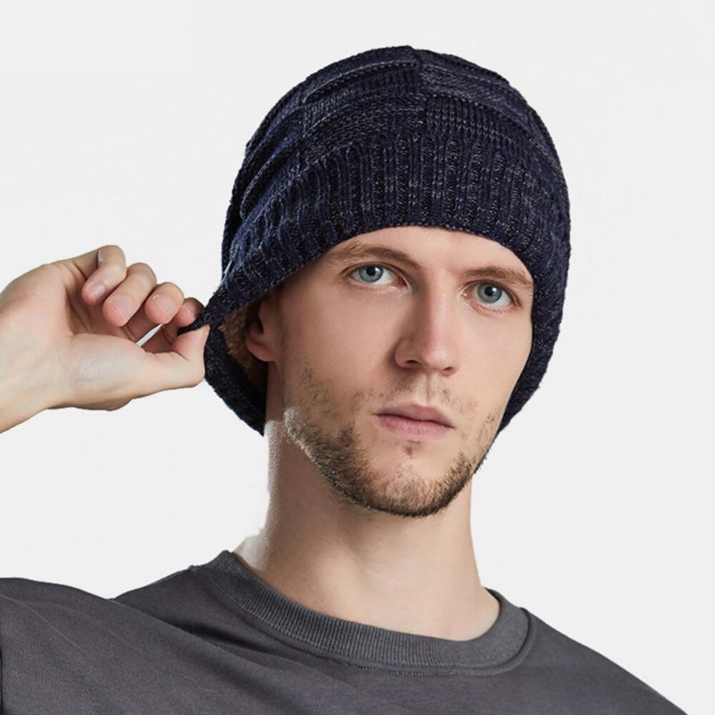 Unisex CZapki Z Dzianiny Mieszane Kolory Plus Aksamitna Zagęszczona Dekoracja Guzików Odporna Na Zimno CZapka Beanie Bez Ronda