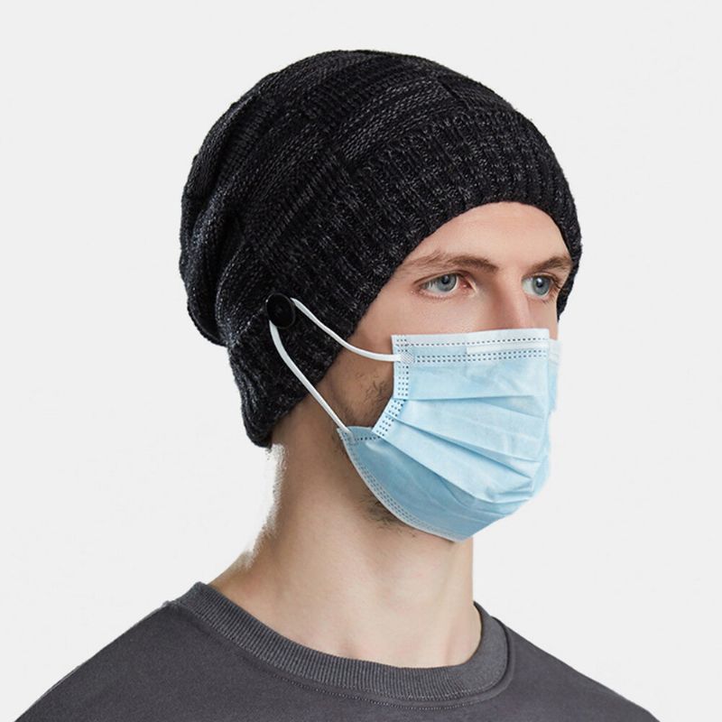 Unisex CZapki Z Dzianiny Mieszane Kolory Plus Aksamitna Zagęszczona Dekoracja Guzików Odporna Na Zimno CZapka Beanie Bez Ronda