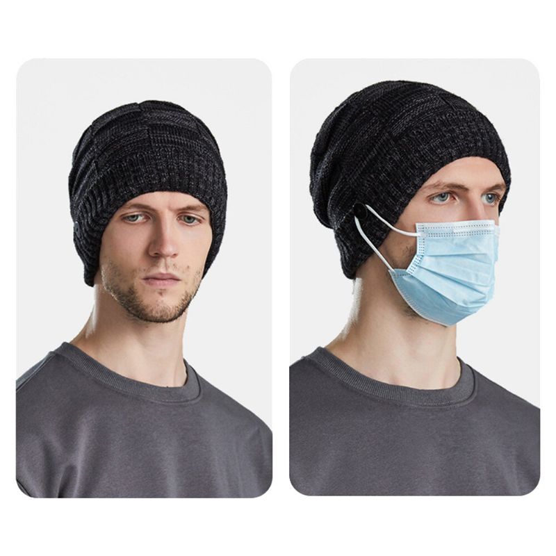 Unisex CZapki Z Dzianiny Mieszane Kolory Plus Aksamitna Zagęszczona Dekoracja Guzików Odporna Na Zimno CZapka Beanie Bez Ronda