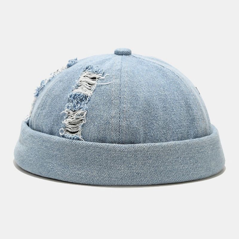 Unisex Denim Broken Holes Made-old Fashion Outdoor Beanie CZapka Landlord Cap Skull Cap