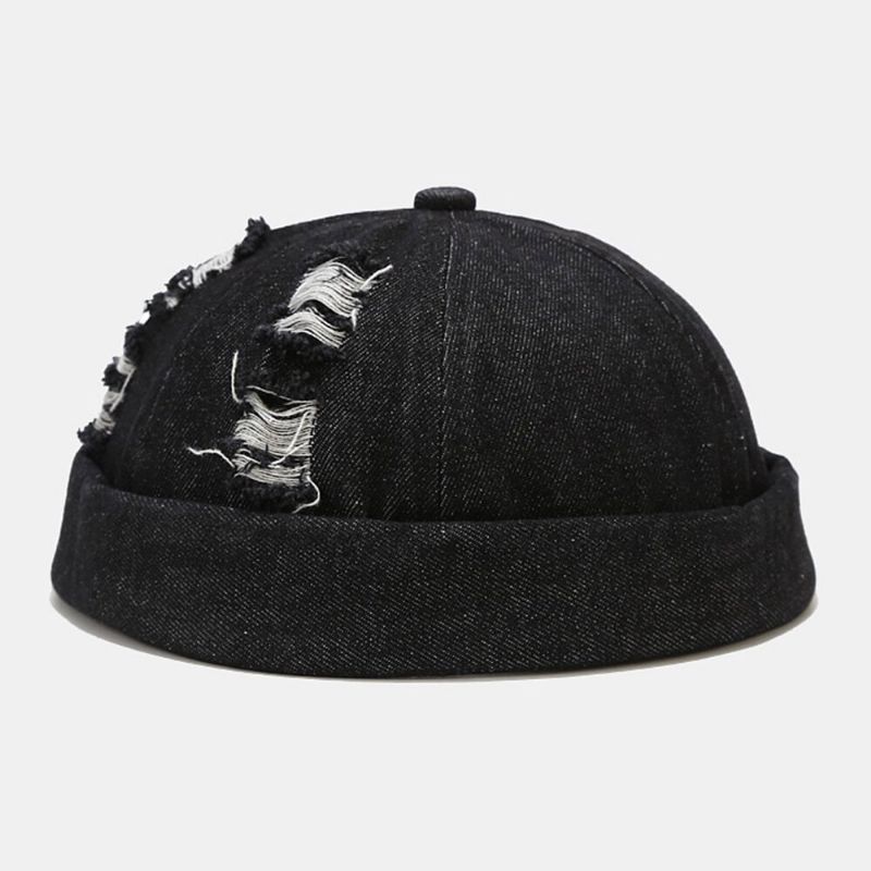 Unisex Denim Broken Holes Made-old Fashion Outdoor Beanie CZapka Landlord Cap Skull Cap