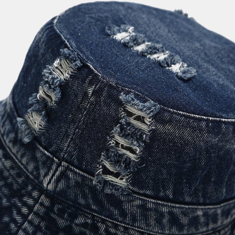 Unisex Denim Broken Holes Made-old Fashion Outdoor Sunshade Bucket Hat