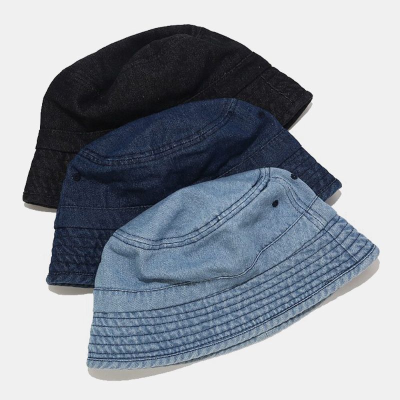 Unisex Denim Broken Holes Made-old Fashion Outdoor Sunshade Bucket Hat