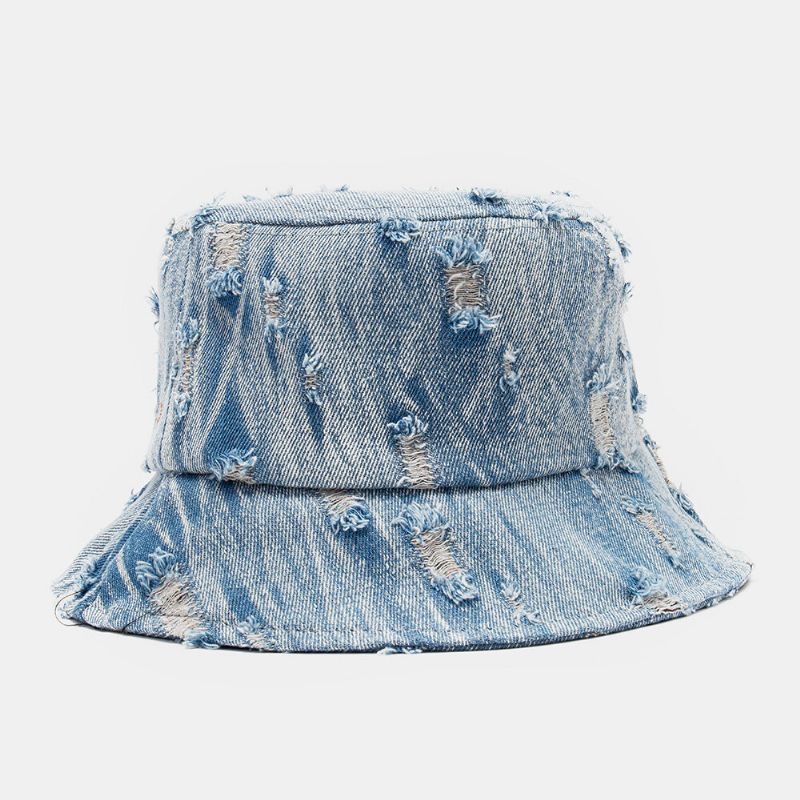 Unisex Denim List Wzór Haft Uszkodzony Made-old Fashion Bucket Hat