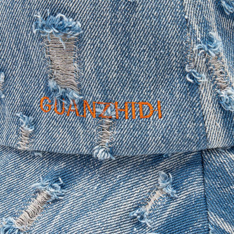 Unisex Denim List Wzór Haft Uszkodzony Made-old Fashion Bucket Hat