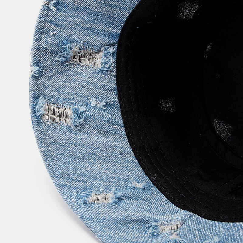 Unisex Denim List Wzór Haft Uszkodzony Made-old Fashion Bucket Hat