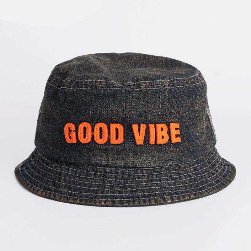 Unisex Denim Made-old Letters Pattern Fashion Outdoor Sunshade Bucket Hat