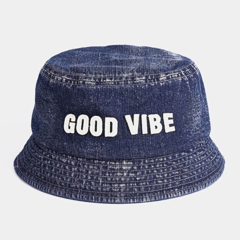 Unisex Denim Made-old Letters Pattern Fashion Outdoor Sunshade Bucket Hat