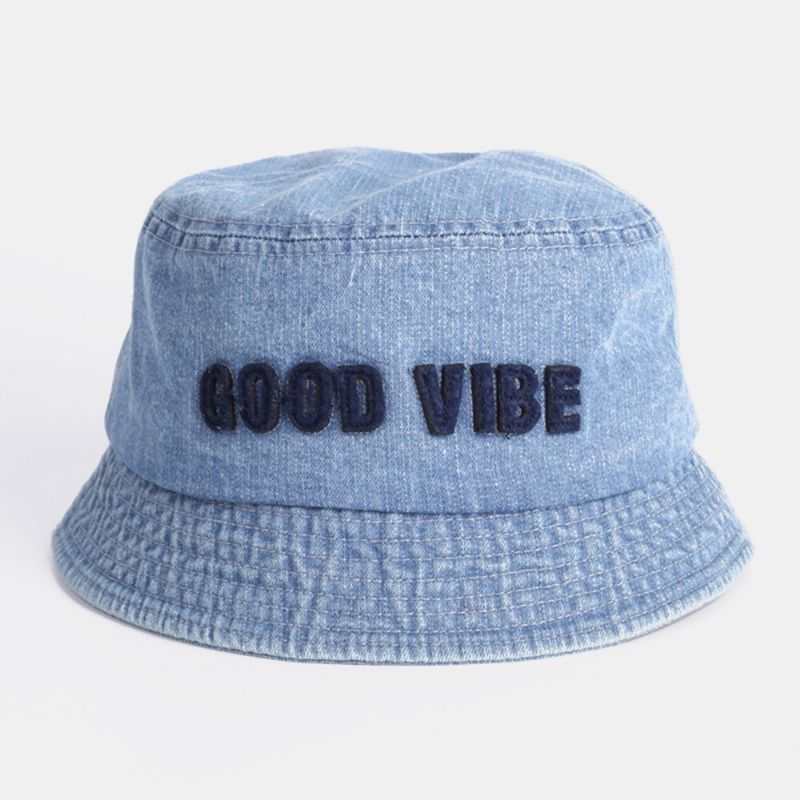 Unisex Denim Made-old Letters Pattern Fashion Outdoor Sunshade Bucket Hat