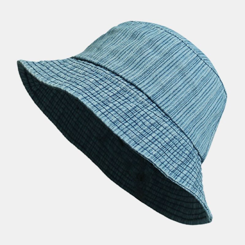 Unisex Denim Stripes Pattern Casual Travel Sunshade Bucket Hat