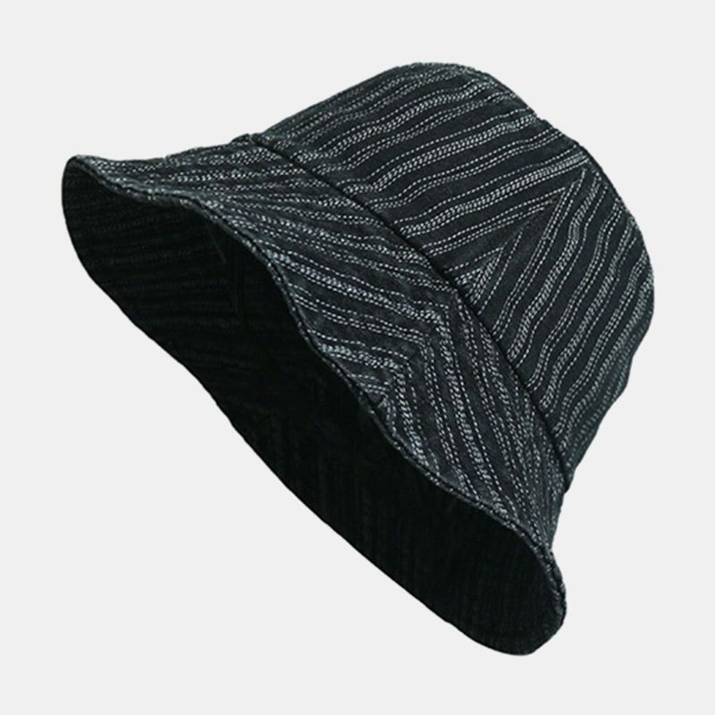 Unisex Denim Stripes Pattern Casual Travel Sunshade Bucket Hat