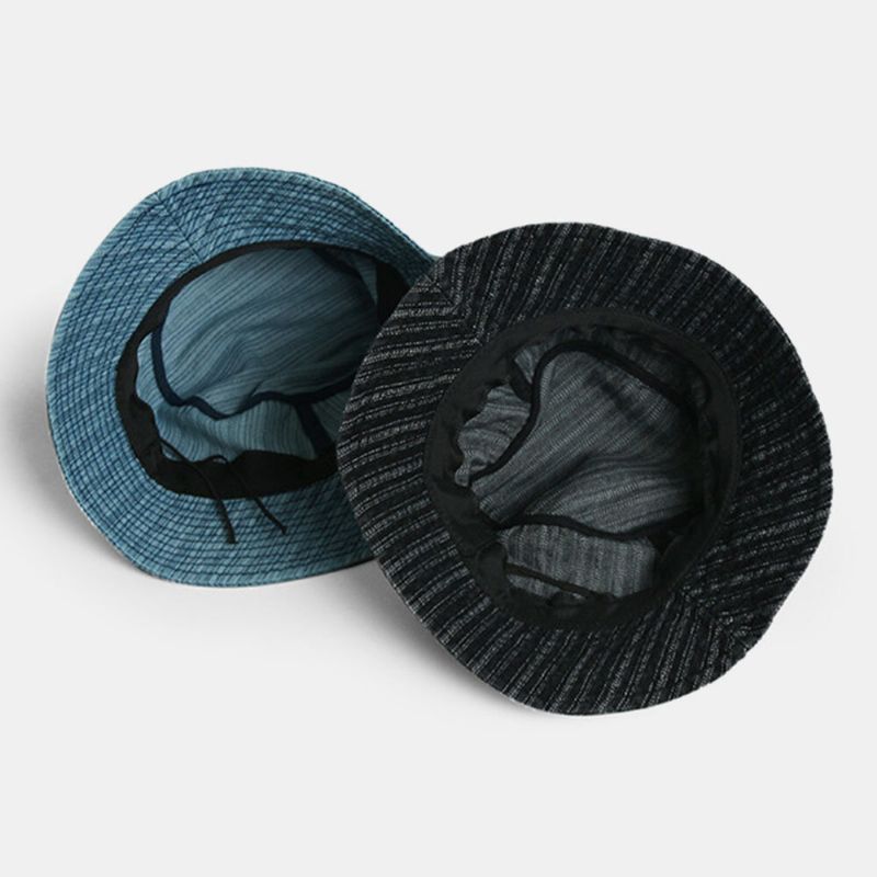 Unisex Denim Stripes Pattern Casual Travel Sunshade Bucket Hat