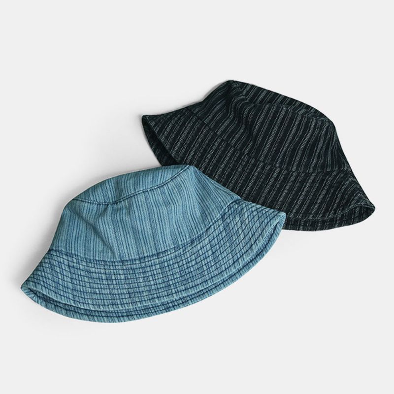 Unisex Denim Stripes Pattern Casual Travel Sunshade Bucket Hat