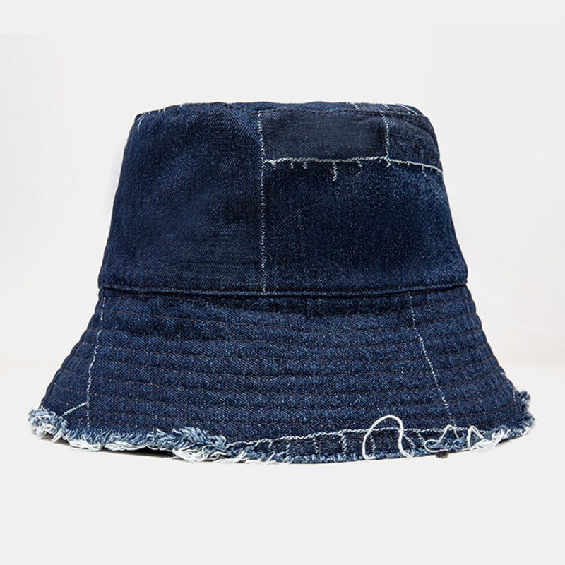 Unisex Denim W Trudnej Sytuacji Postrzępiony Brzeg Vintage Casual Osłona Przeciwsłoneczna Składane Płaskie Kapelusze CZapki Wiadro