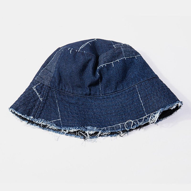 Unisex Denim W Trudnej Sytuacji Postrzępiony Brzeg Vintage Casual Osłona Przeciwsłoneczna Składane Płaskie Kapelusze CZapki Wiadro