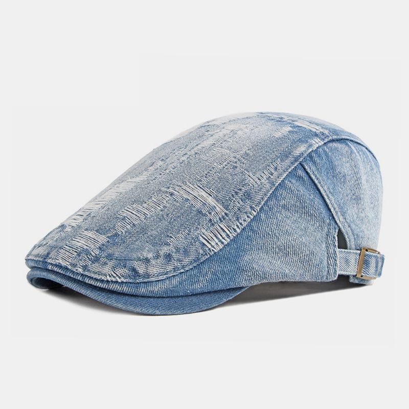 Unisex Denim Washed Make-old Hole Oddychająca Na Co Dzień Osłona Przeciwsłoneczna Do Przodu CZapka Beret CZapka Z Płaskim Kapeluszem